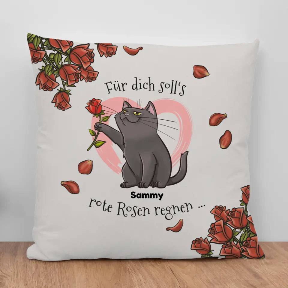 Deine Katze mit Rose - Individuelles Kissen