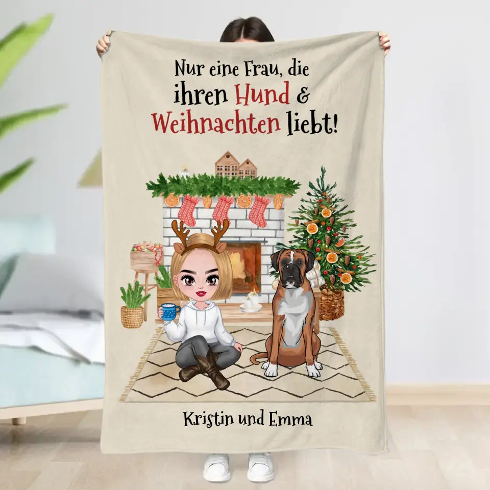 Frau, die Hunde und Weihnachten liebt - Individuelle Decke
