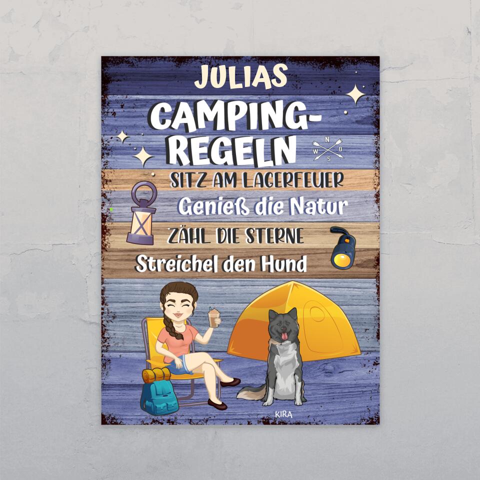 Campingregeln mit Hund - Individuelles Schild