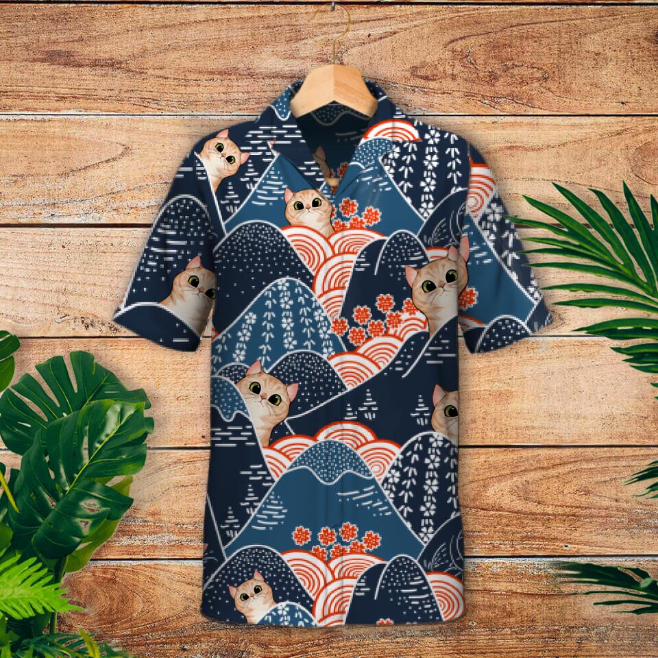 Berge mit neugierigen Katzen - Individuelles Hawaiihemd