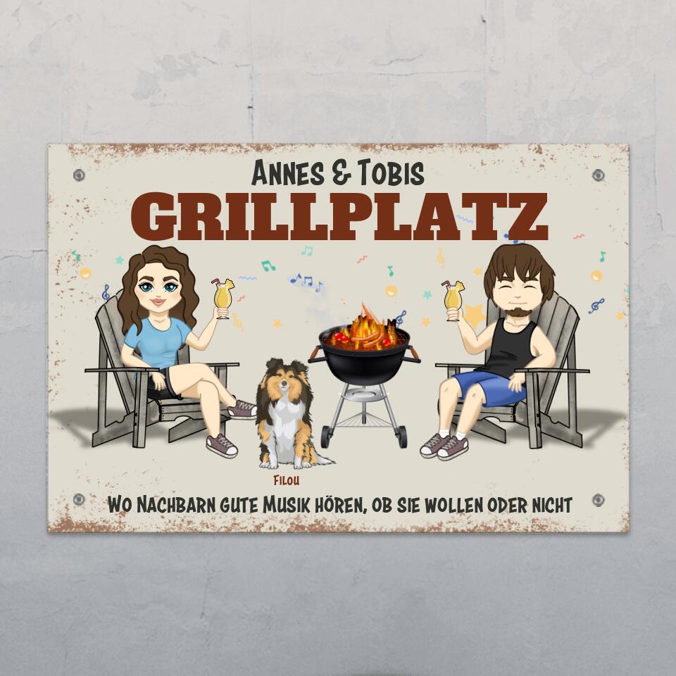 Grillplatz mit Hunden - Individuelles Gartenschild