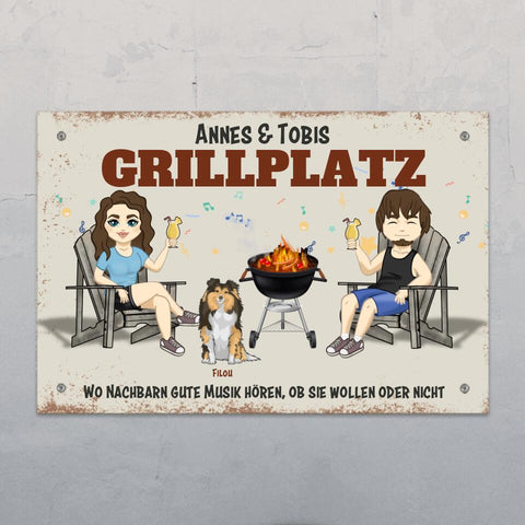 Grillplatz mit Hunden - Individuelles Gartenschild - Featured Image