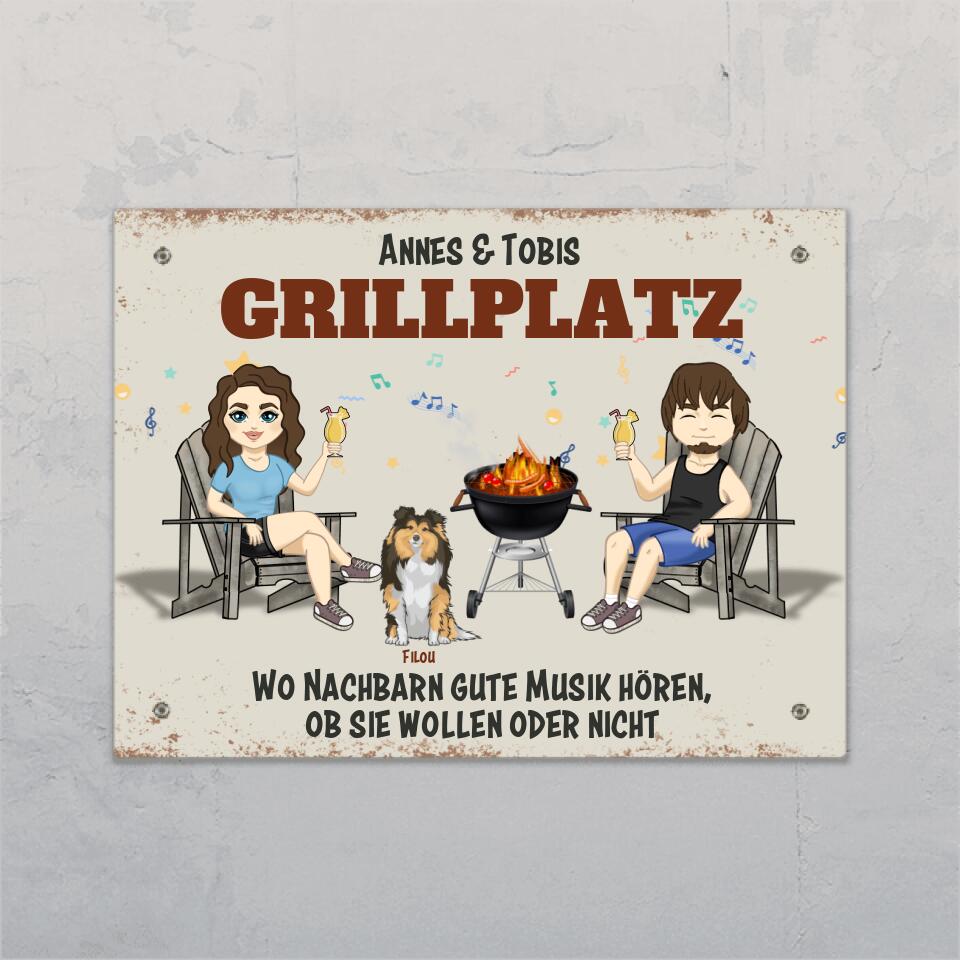 Grillplatz mit Hunden - Individuelles Gartenschild