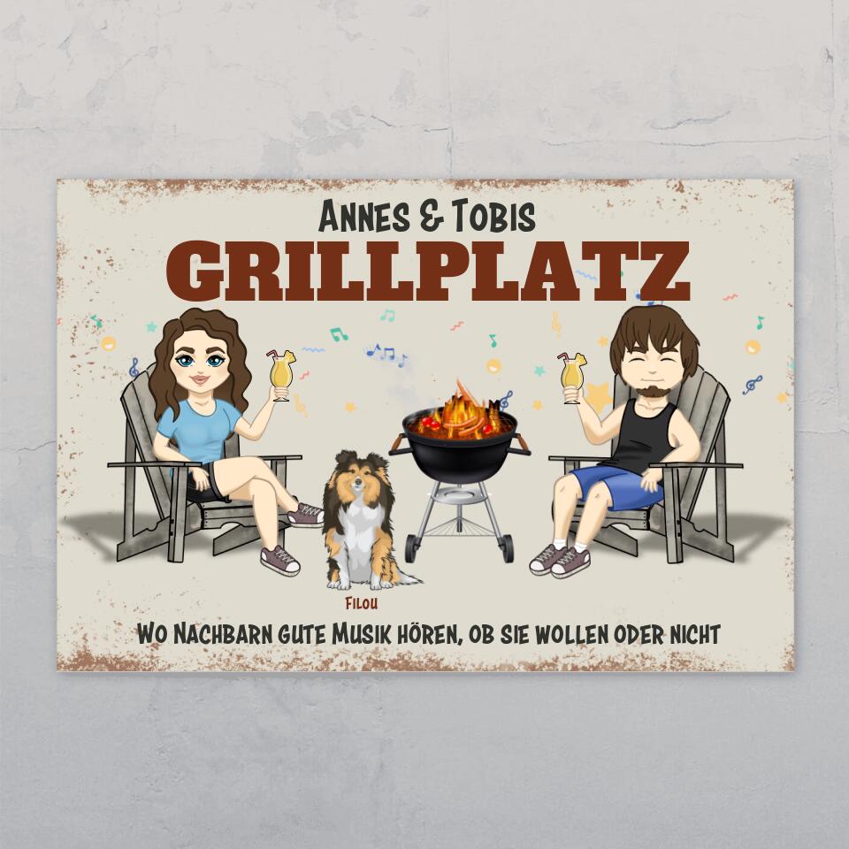 Grillplatz mit Hunden - Individuelles Gartenschild