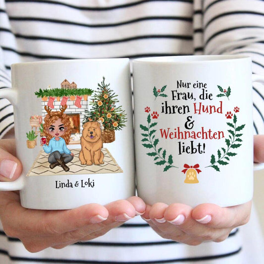 Frau, die Hunde und Weihnachten liebt - Individuelle Tasse