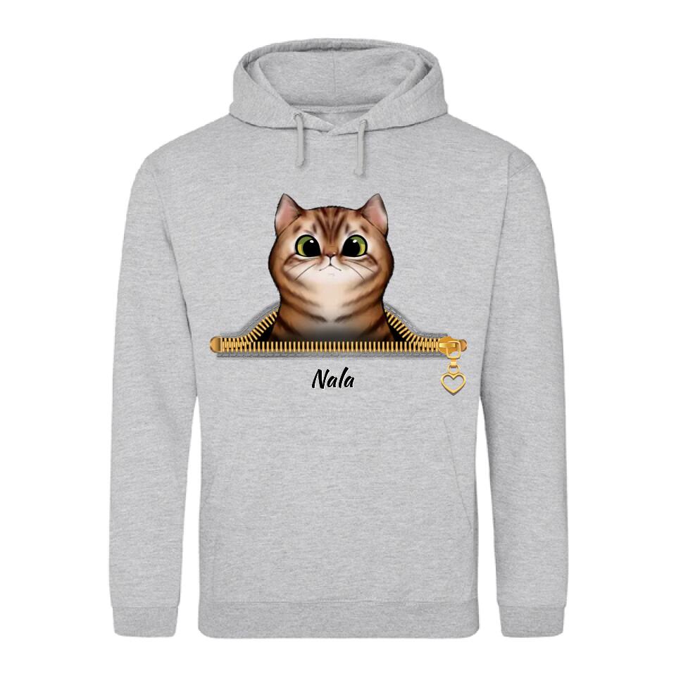 Neugierige Katze Reißverschlussoptik - Individueller Hoodie