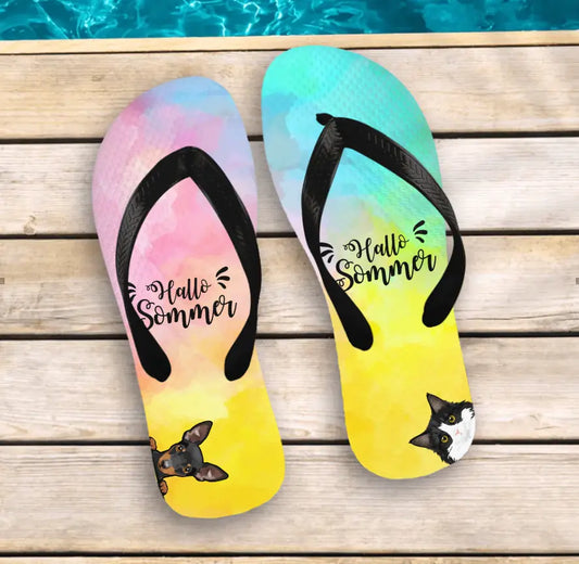 Spähende Haustiere Aquarelloptik - Individuelle Flip Flops