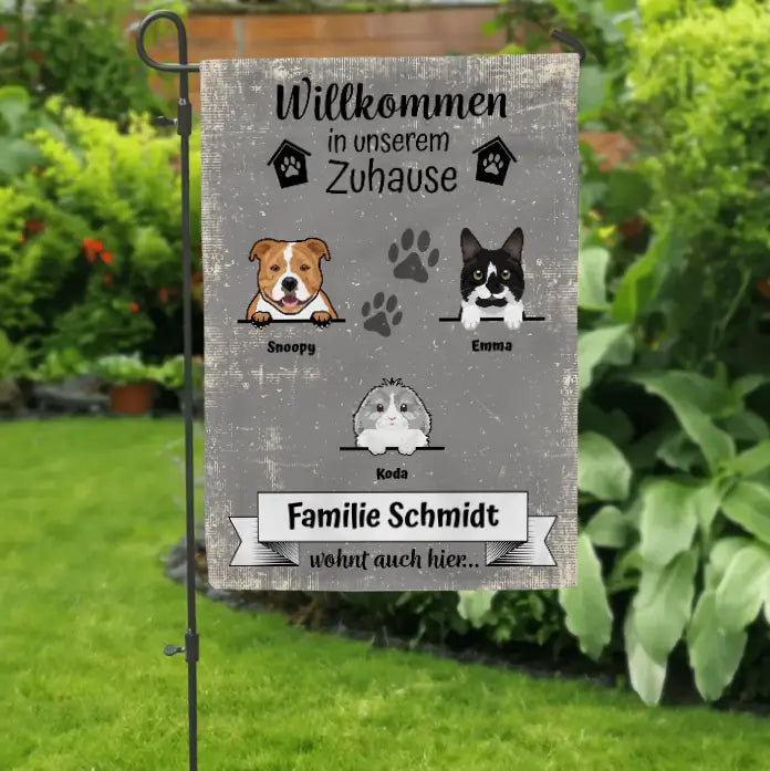 Personalisierte Gartenflagge - Willkommen Zuhause