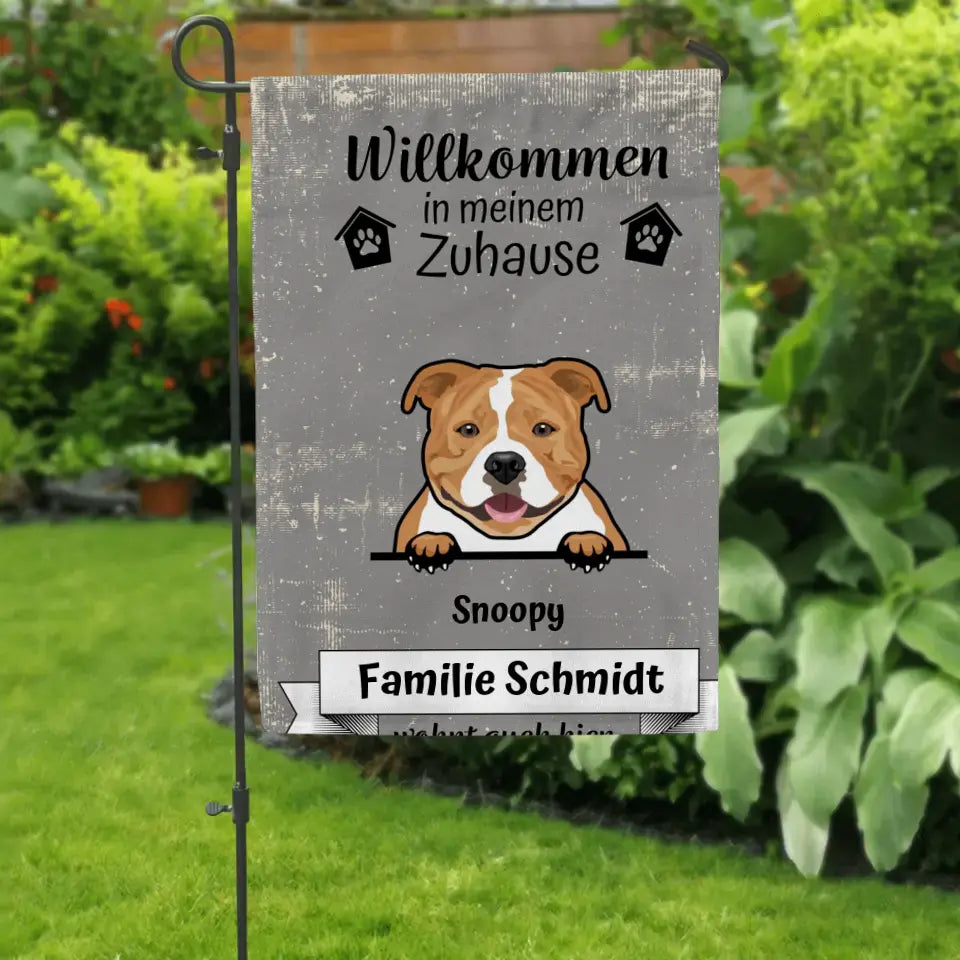 Personalisierte Gartenflagge - Willkommen Zuhause