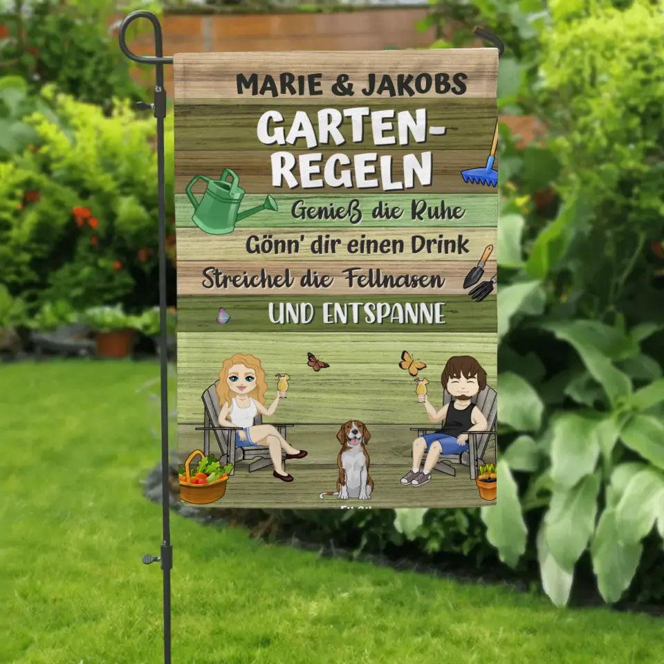 Gartenregeln Pärchen - Individuelle Gartenflagge
