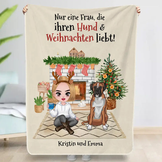 Frau, die Hunde und Weihnachten liebt - Individuelle Decke