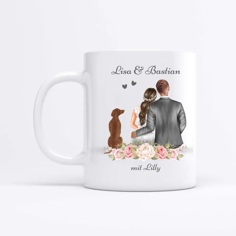 Hochzeitspaar mit Haustier - Individuelles Tasse