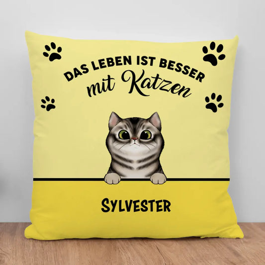 Leben ist besser mit Katzen - Individuelles Kissen