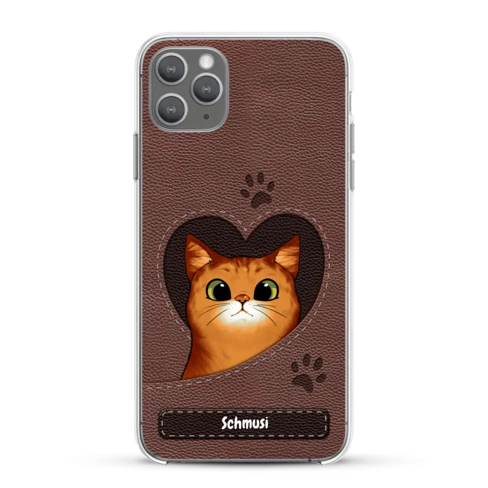 Katzenherz Lederoptik  - Individuelle Handyhülle