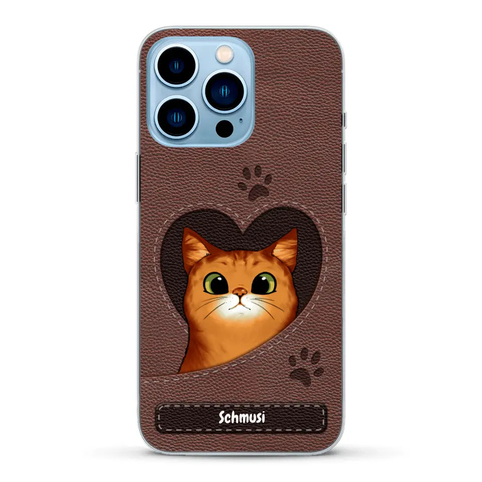 Katzenherz Lederoptik  - Individuelle Handyhülle