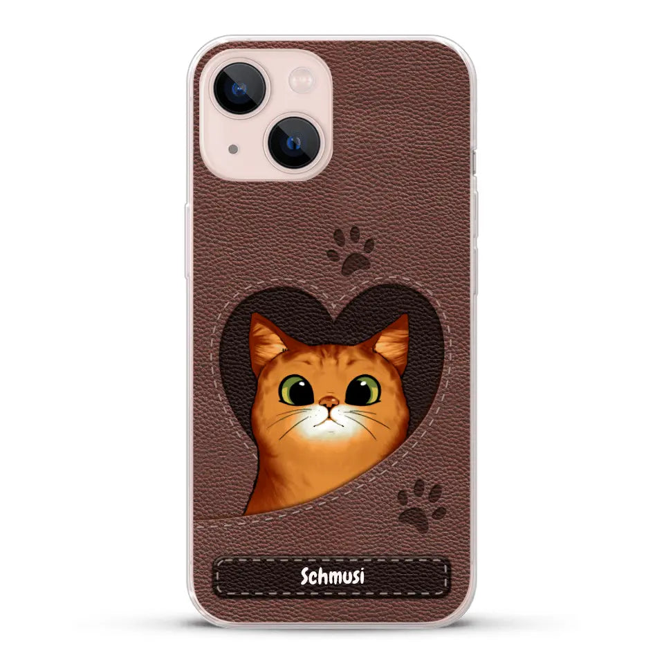 Katzenherz Lederoptik  - Individuelle Handyhülle