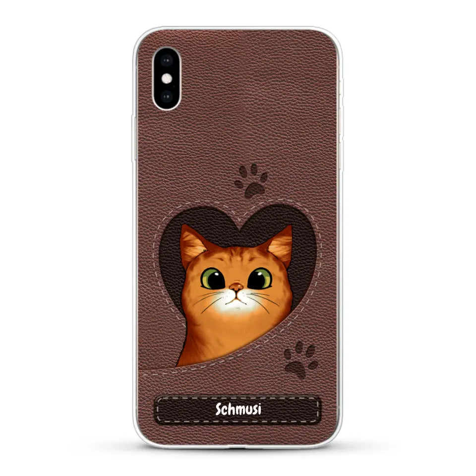 Katzenherz Lederoptik  - Individuelle Handyhülle
