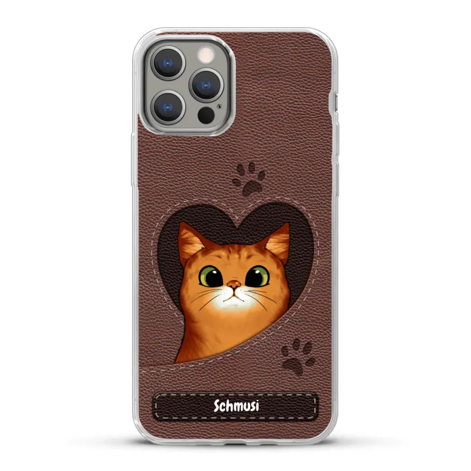Katzenherz Lederoptik  - Individuelle Handyhülle