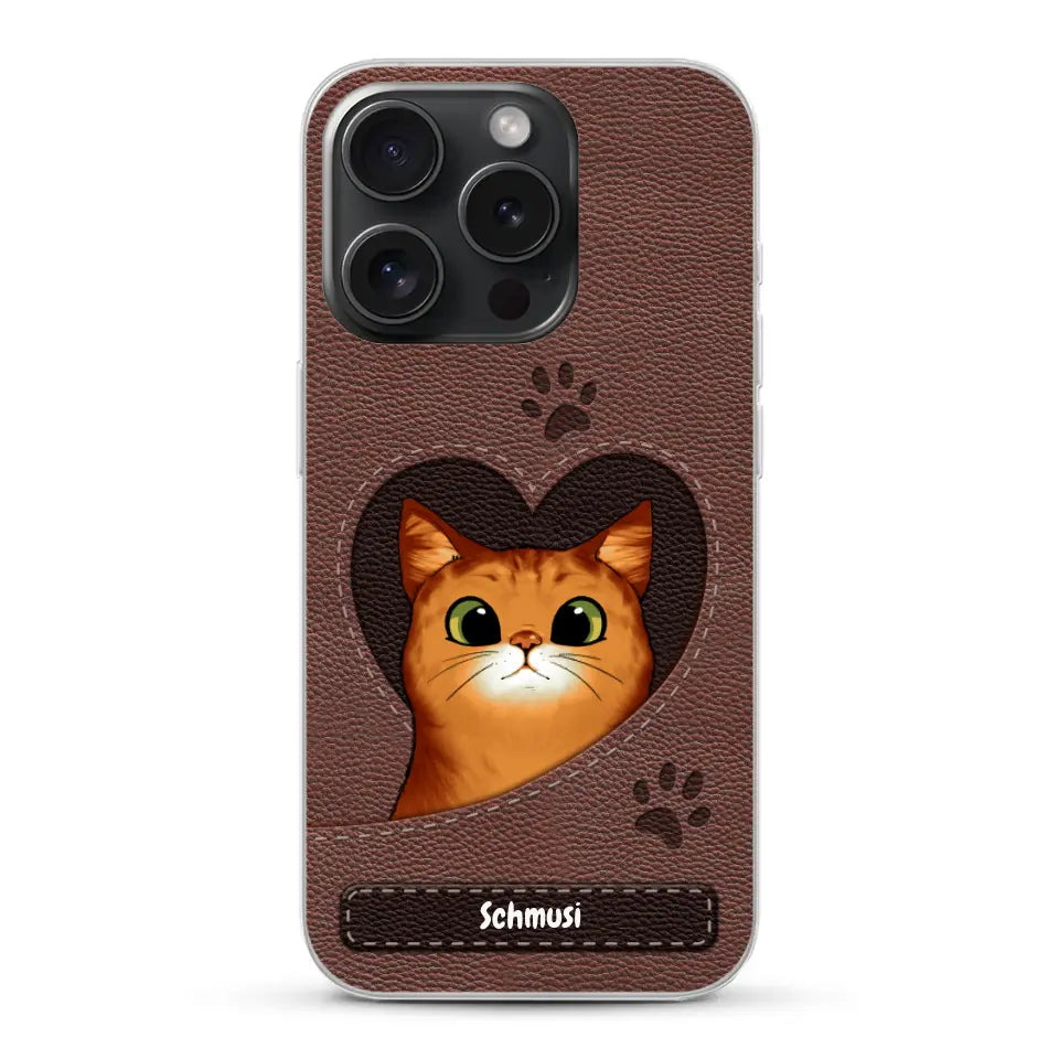 Katzenherz Lederoptik  - Individuelle Handyhülle