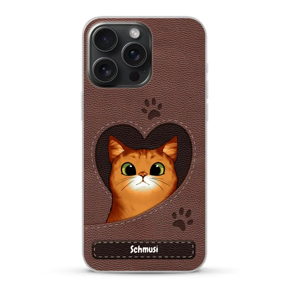Katzenherz Lederoptik  - Individuelle Handyhülle