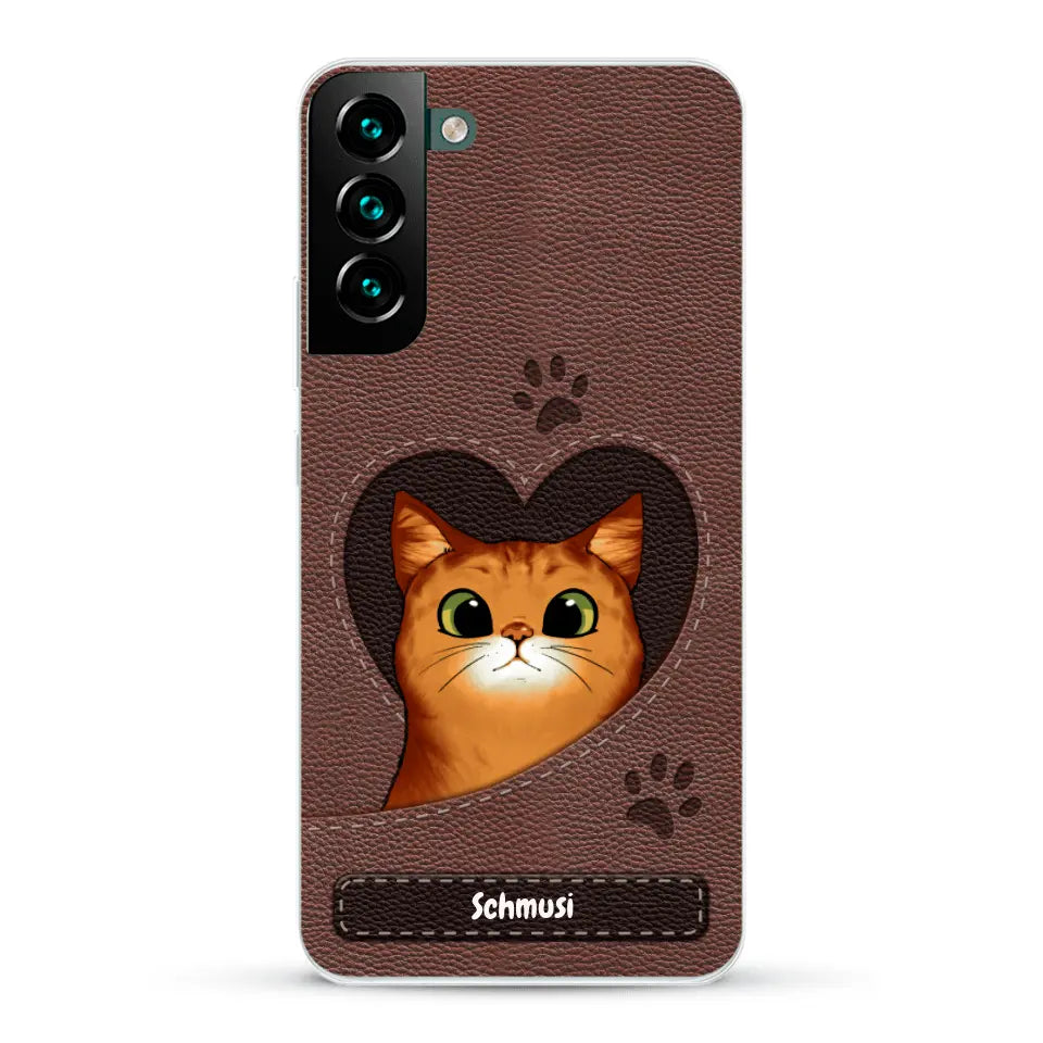 Katzenherz Lederoptik  - Individuelle Handyhülle