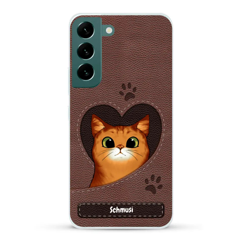 Katzenherz Lederoptik  - Individuelle Handyhülle