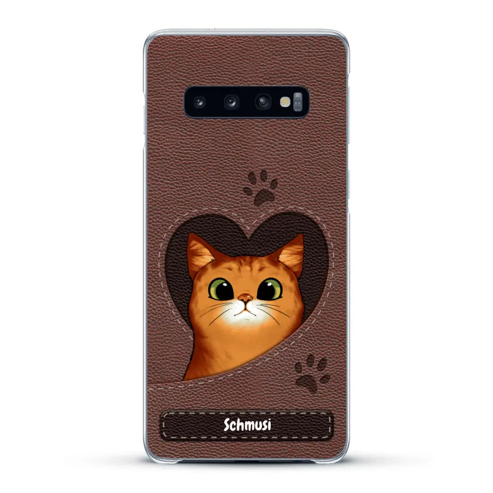 Katzenherz Lederoptik  - Individuelle Handyhülle