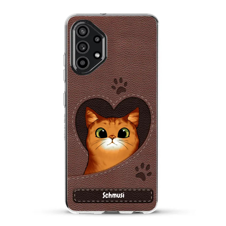 Katzenherz Lederoptik  - Individuelle Handyhülle