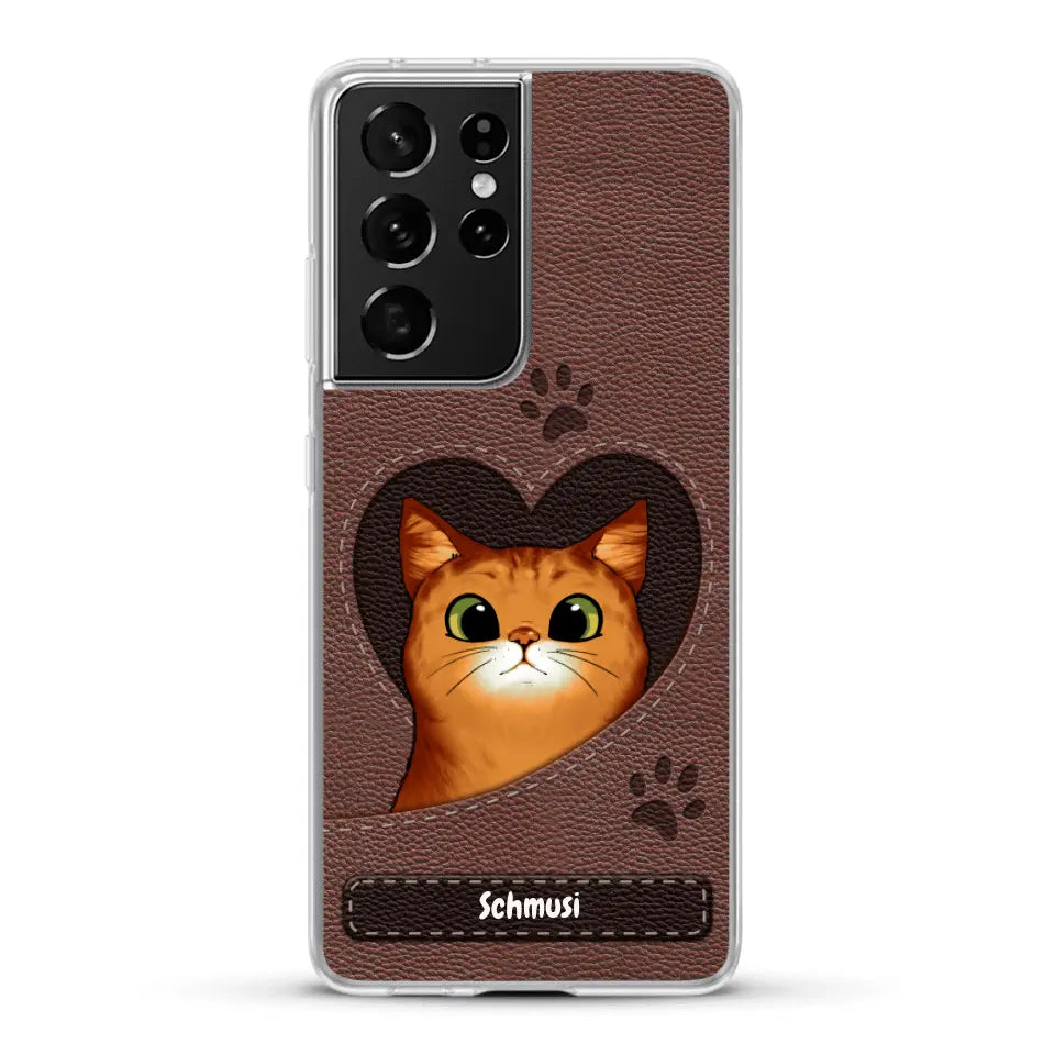 Katzenherz Lederoptik  - Individuelle Handyhülle