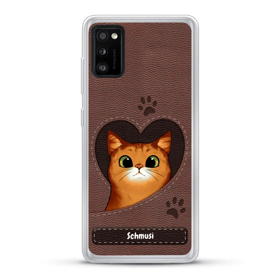 Katzenherz Lederoptik  - Individuelle Handyhülle