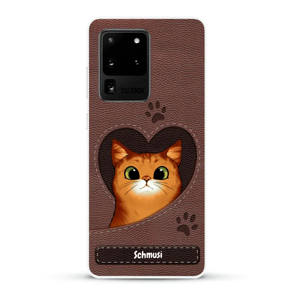 Katzenherz Lederoptik  - Individuelle Handyhülle