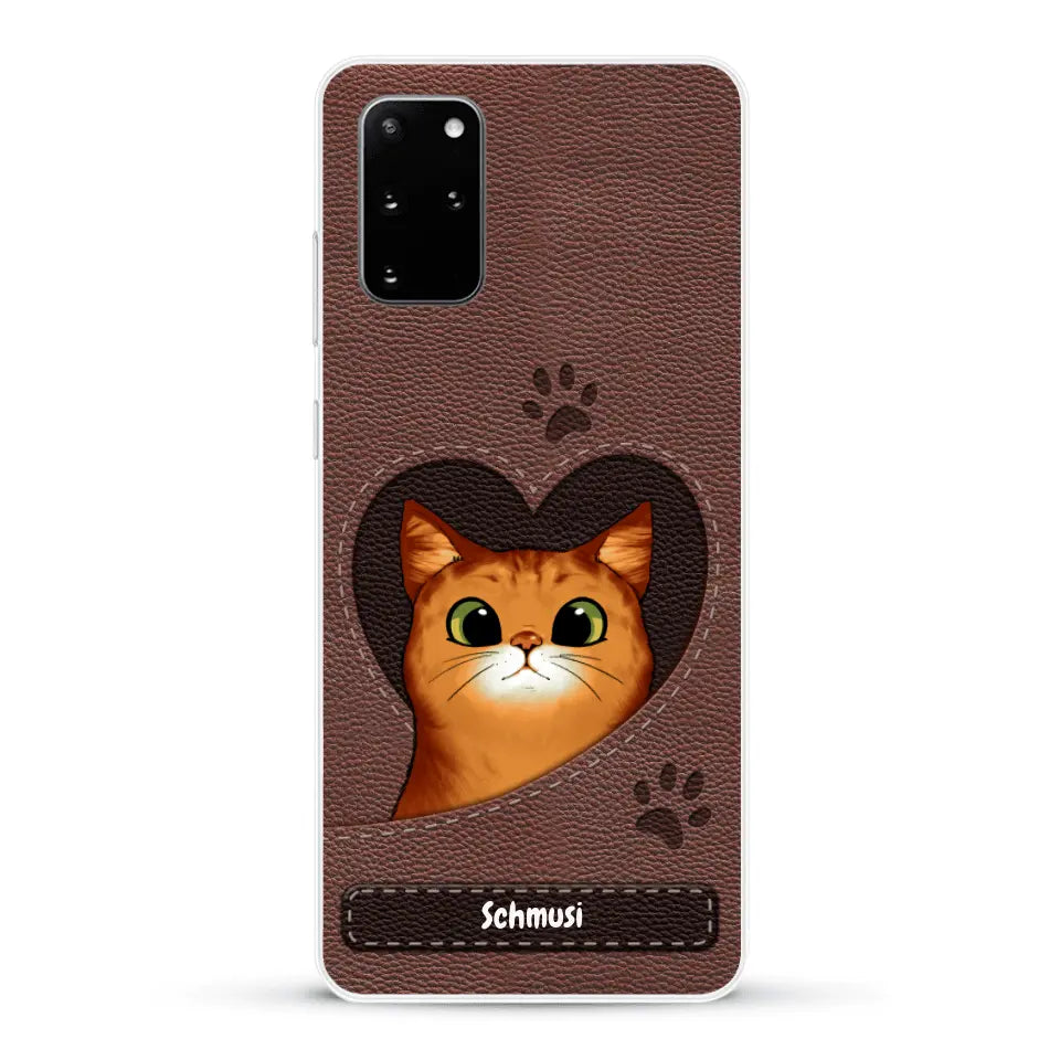 Katzenherz Lederoptik  - Individuelle Handyhülle