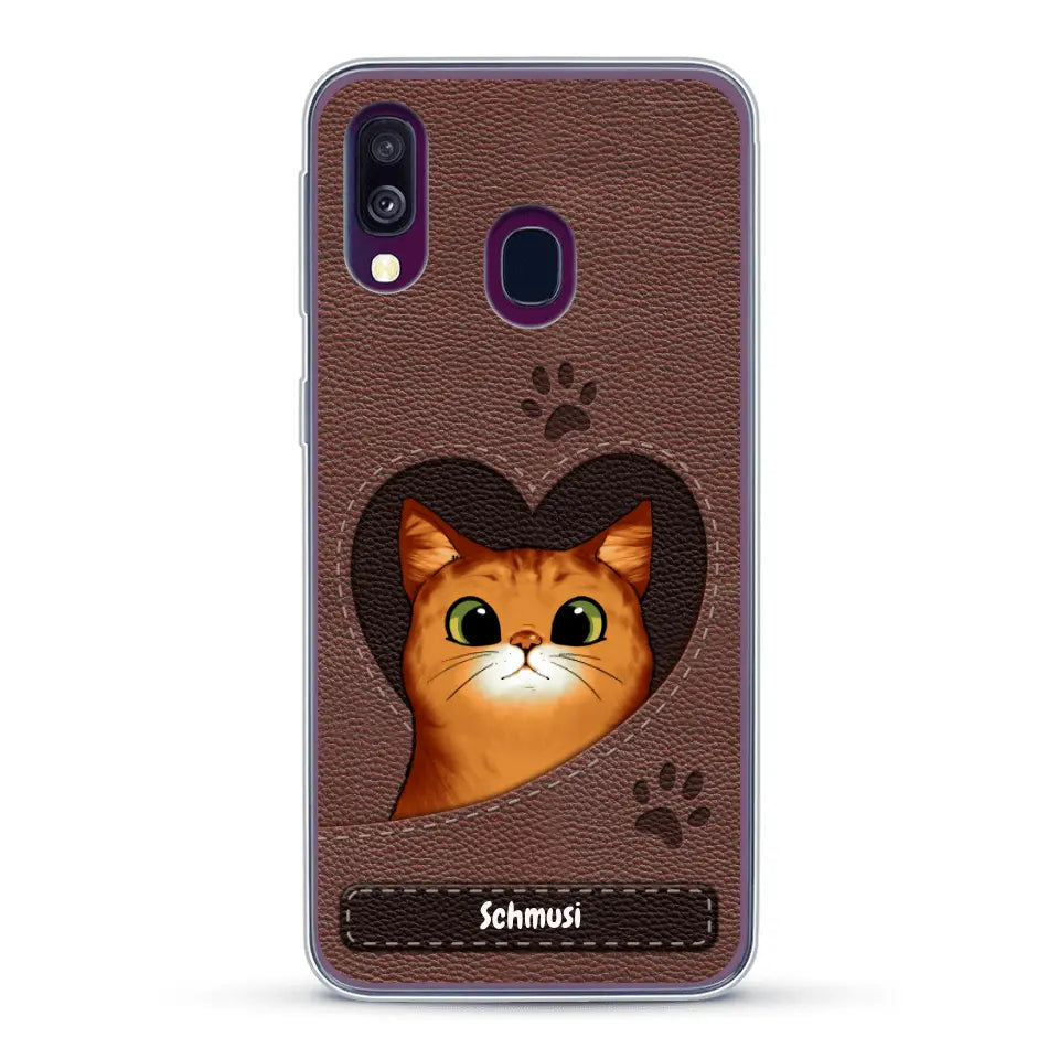 Katzenherz Lederoptik  - Individuelle Handyhülle