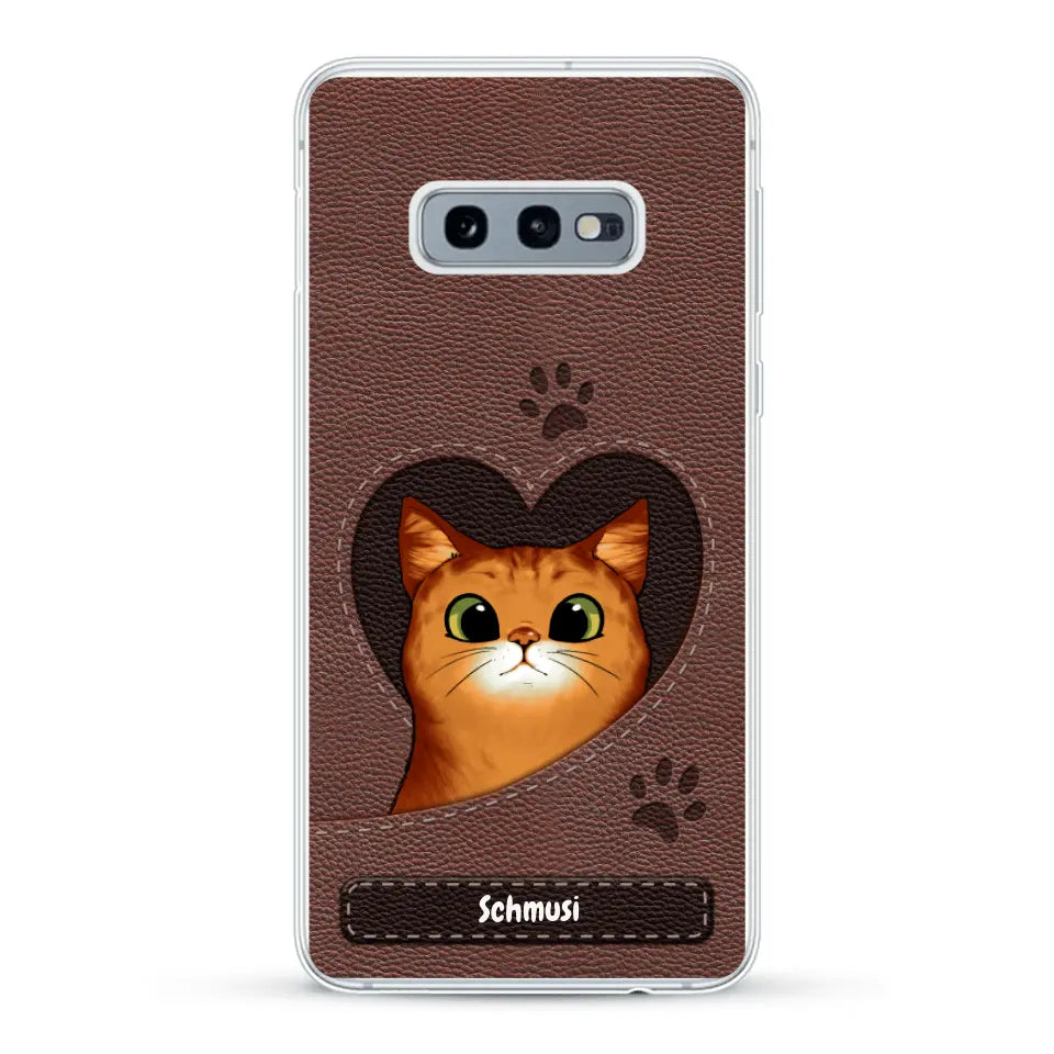 Katzenherz Lederoptik  - Individuelle Handyhülle