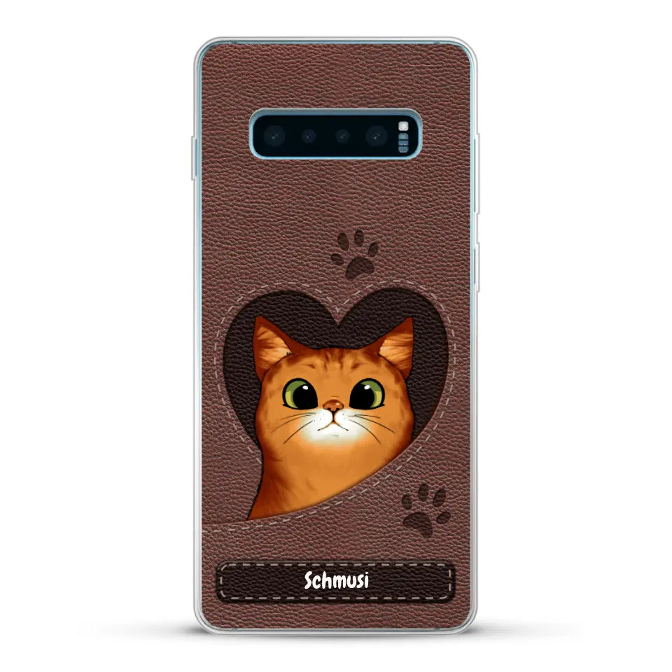 Katzenherz Lederoptik  - Individuelle Handyhülle