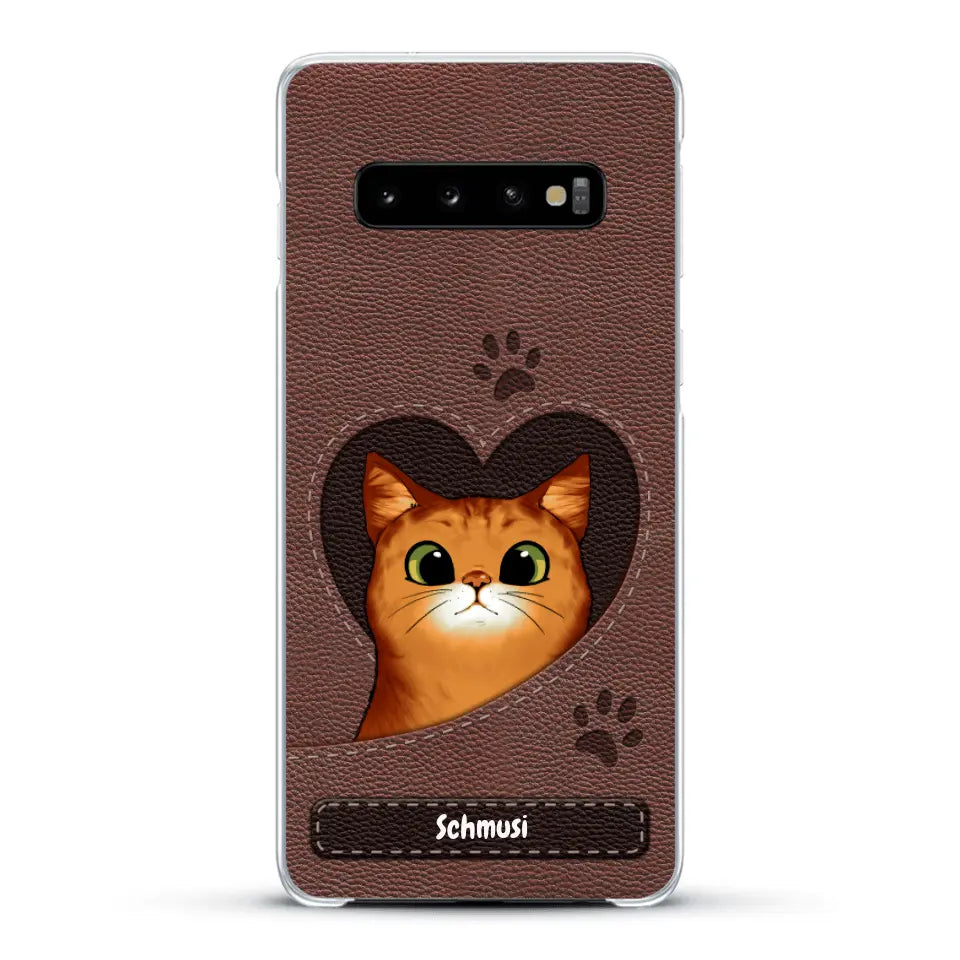 Katzenherz Lederoptik  - Individuelle Handyhülle