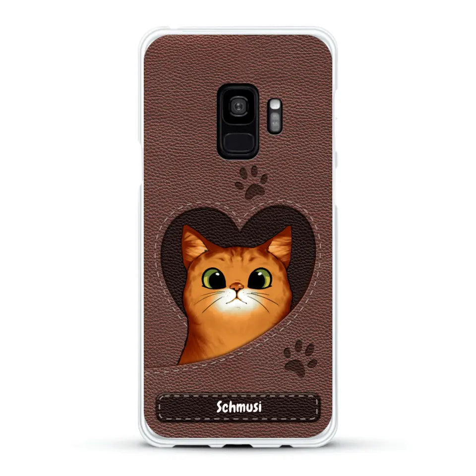 Katzenherz Lederoptik  - Individuelle Handyhülle