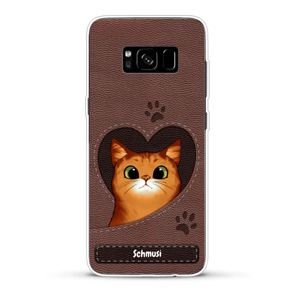 Katzenherz Lederoptik  - Individuelle Handyhülle