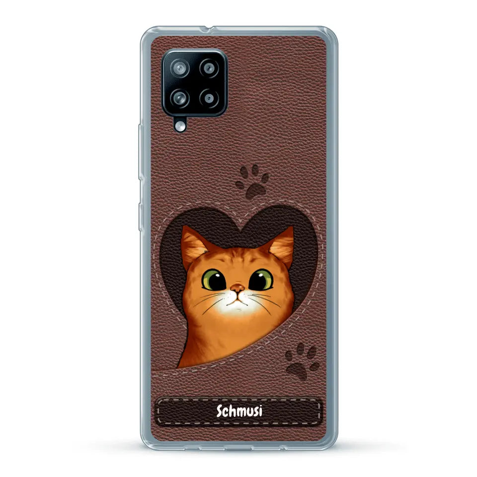 Katzenherz Lederoptik  - Individuelle Handyhülle