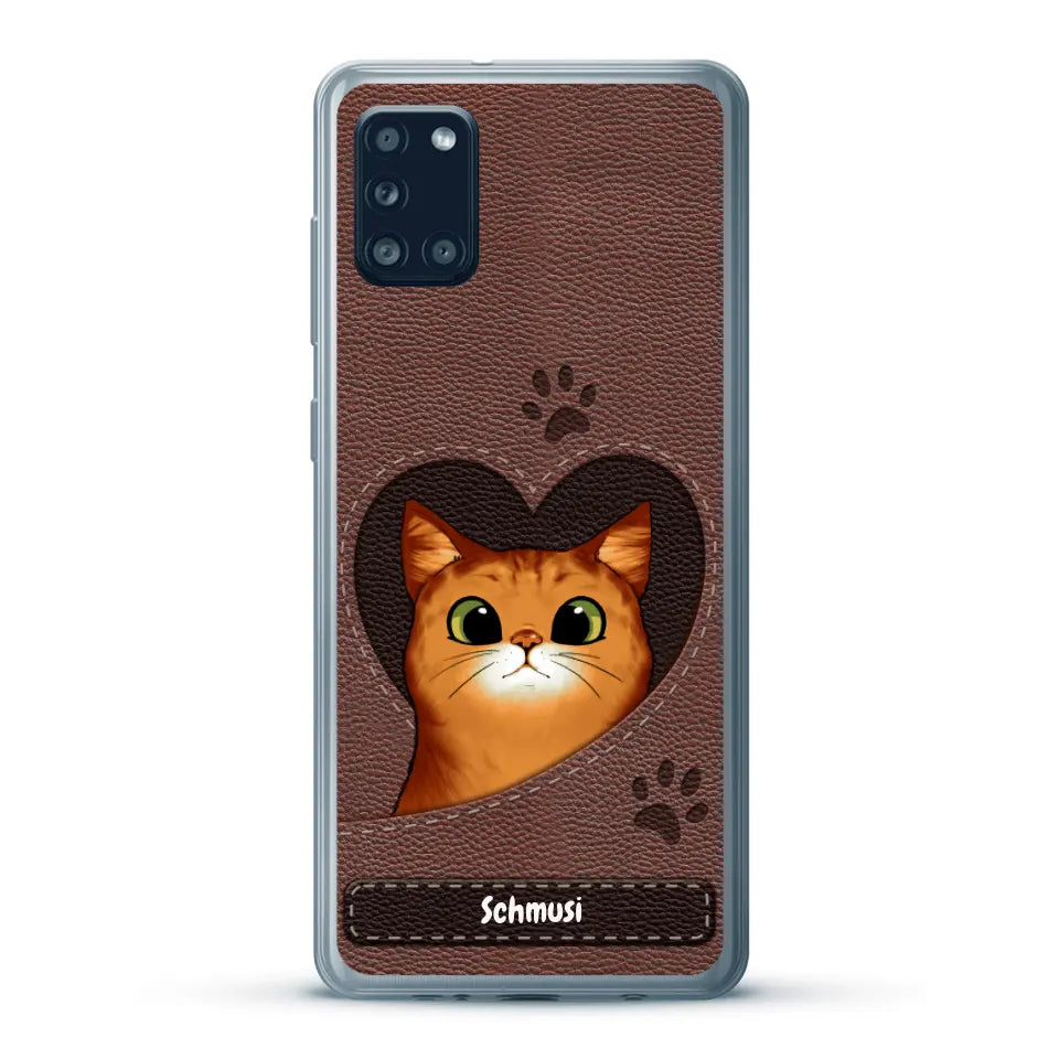 Katzenherz Lederoptik  - Individuelle Handyhülle
