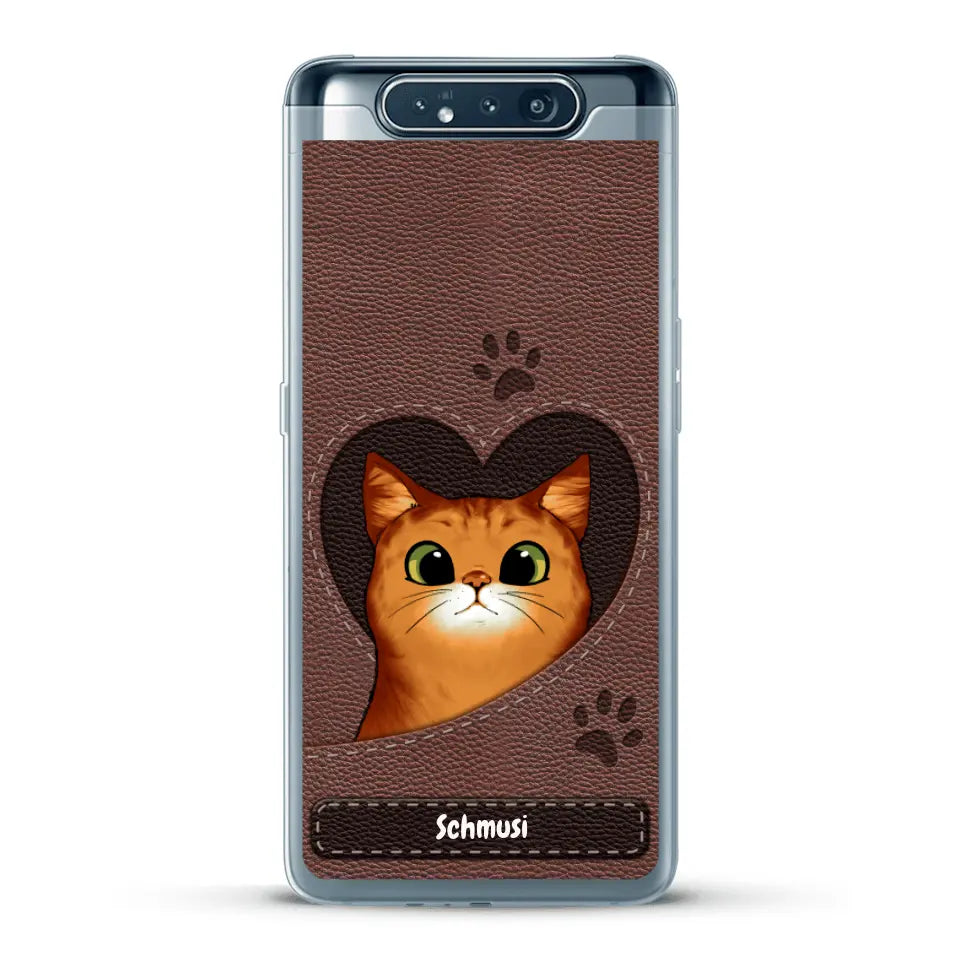 Katzenherz Lederoptik  - Individuelle Handyhülle