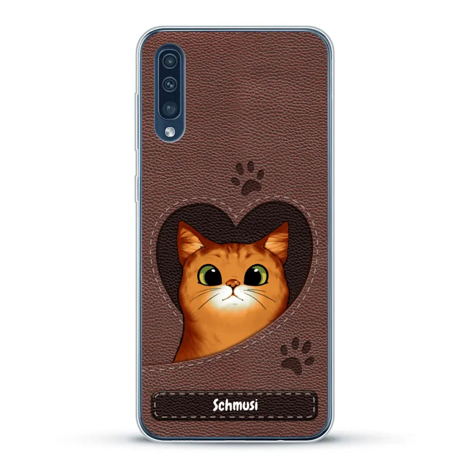 Katzenherz Lederoptik  - Individuelle Handyhülle