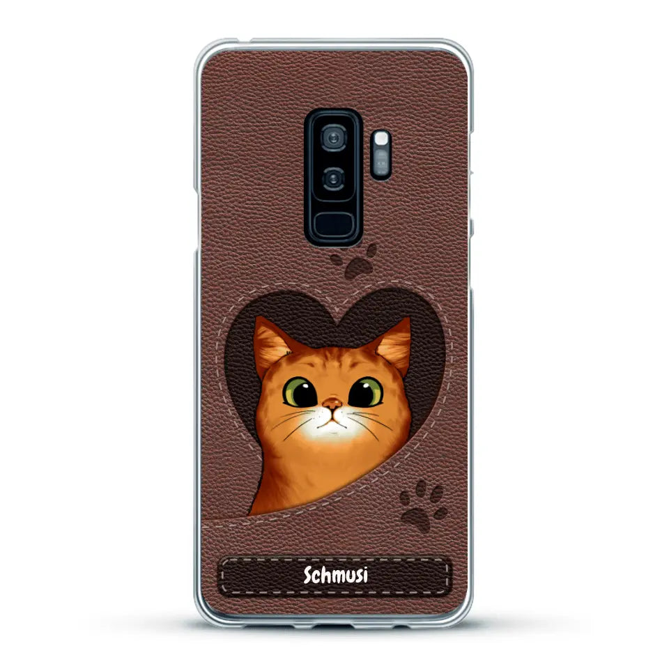 Katzenherz Lederoptik  - Individuelle Handyhülle