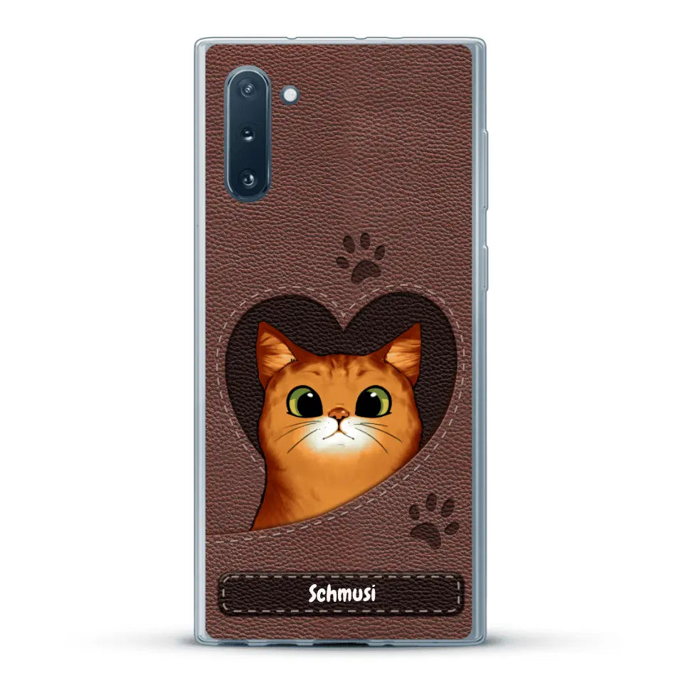 Katzenherz Lederoptik  - Individuelle Handyhülle