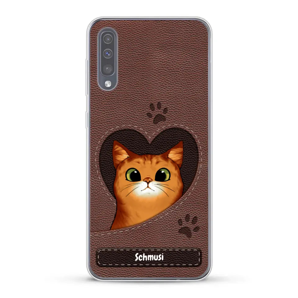Katzenherz Lederoptik  - Individuelle Handyhülle