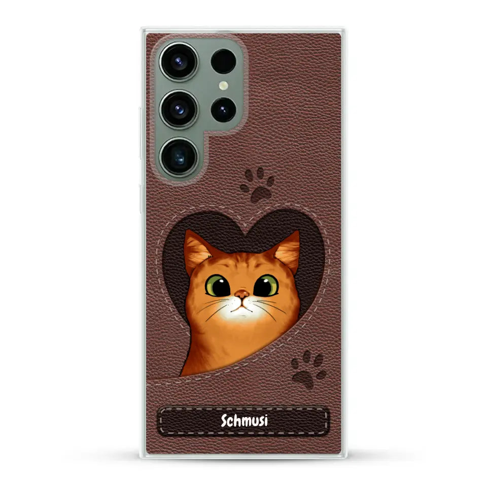 Katzenherz Lederoptik  - Individuelle Handyhülle