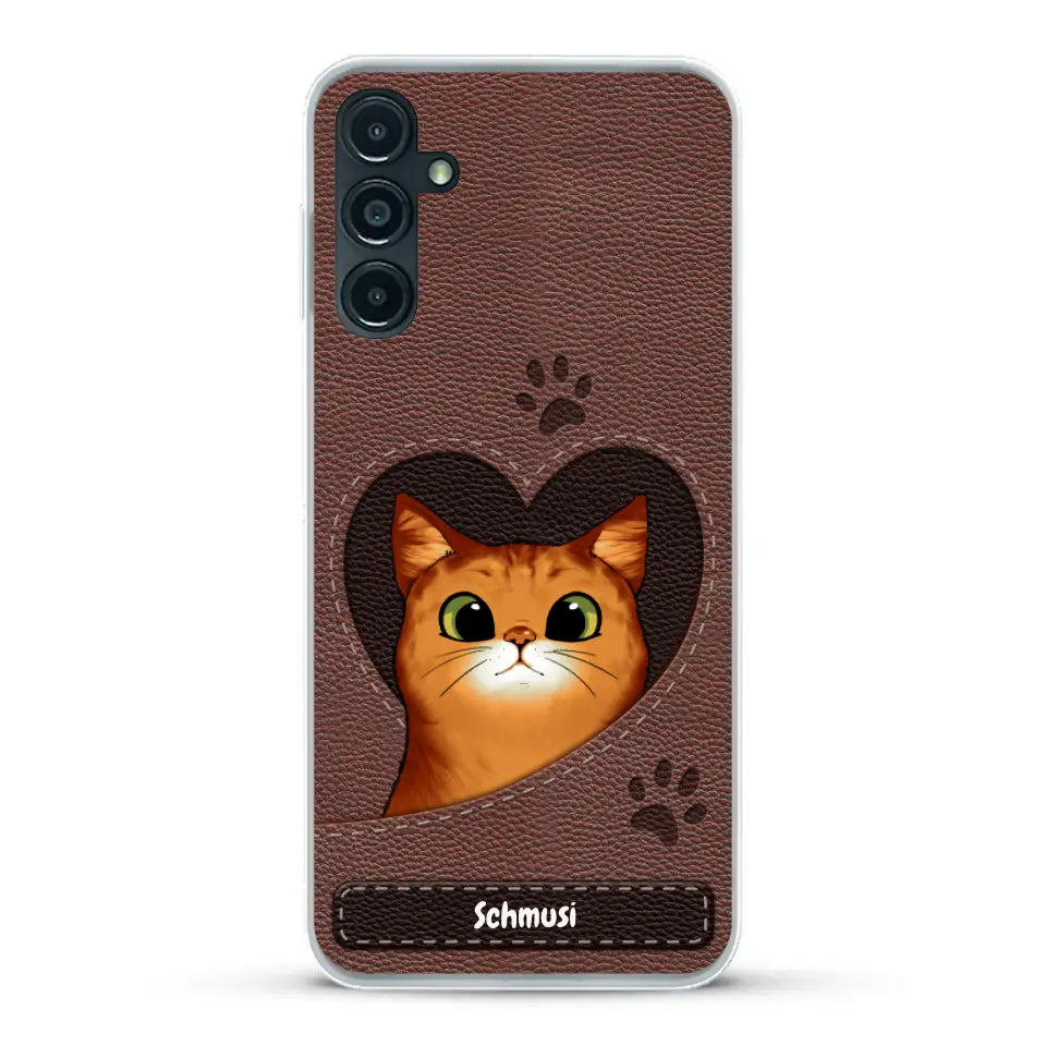Katzenherz Lederoptik  - Individuelle Handyhülle