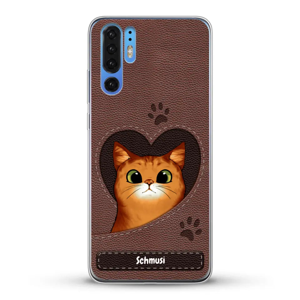 Katzenherz Lederoptik  - Individuelle Handyhülle