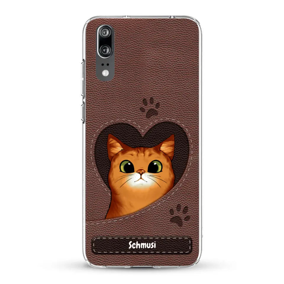 Katzenherz Lederoptik  - Individuelle Handyhülle