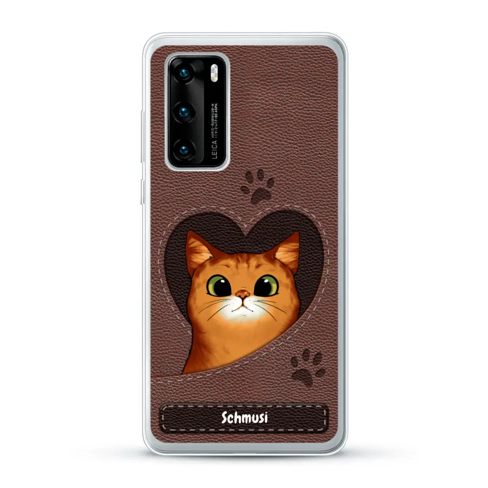 Katzenherz Lederoptik  - Individuelle Handyhülle